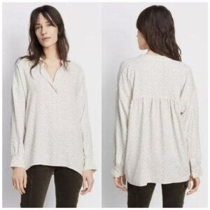 Vince Celestial Polka Dot Stretch Silk Top XS Long Sleeve Cream Old Money Luxury